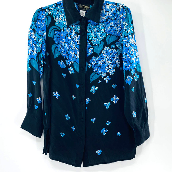 Bob Mackie Wearable Art Silk Blouse Hydrangea Beaded Vintage Style Size Small - Picture 2 of 13